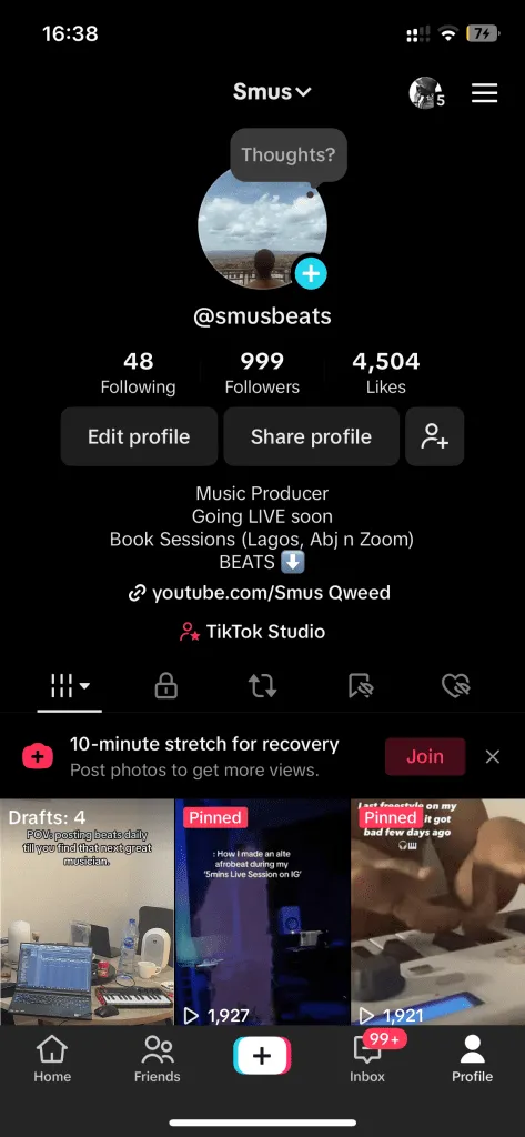 Smus Qweed TikTok profile before the growth campaign