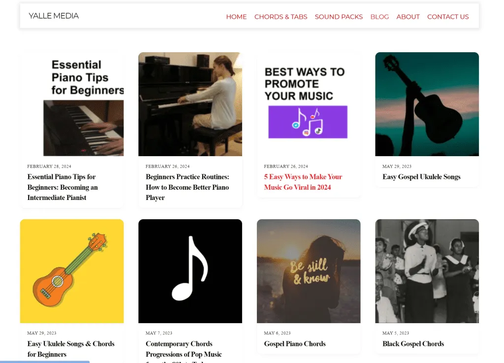 Yalle Media blog page with music articles