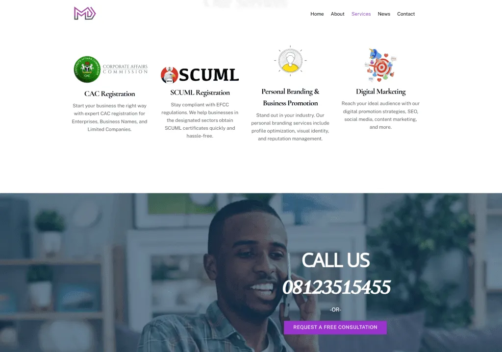 Mentor Drive website services section