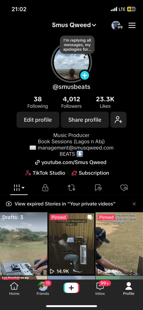 Smus Qweed TikTok profile with 23.1K likes