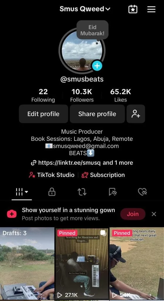 Smus Qweed TikTok profile with 10.3K followers