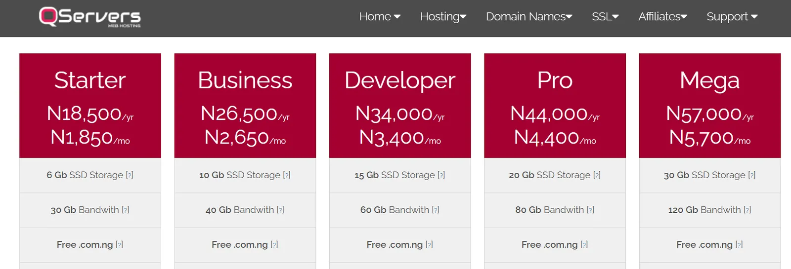 QServers hosting plans and prices