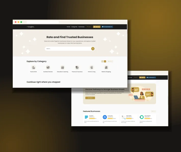 Insights.ng review platform built by Kosher Leads, a web & mobile app development project