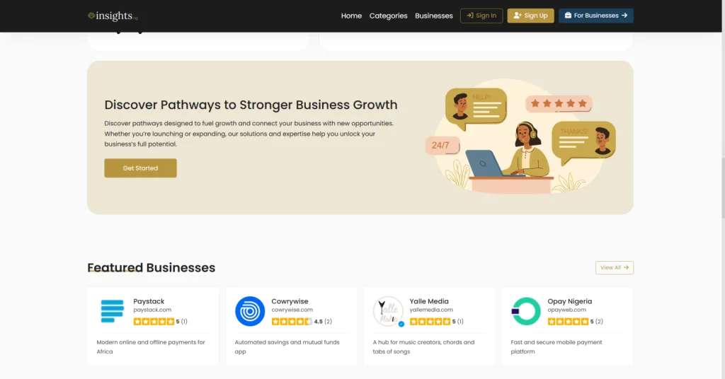 Insights.ng featured businesses with star ratings